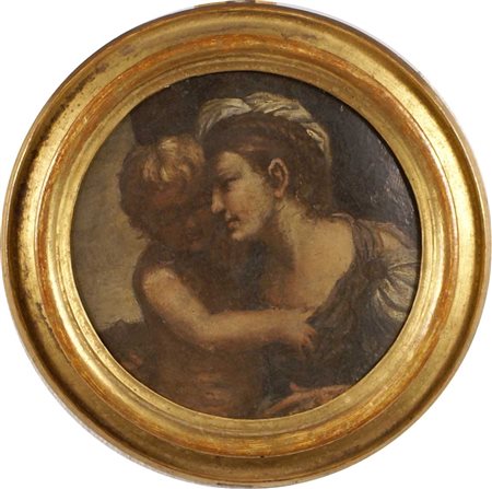 SCUOLA ROMANA fine del XVII Sec. "Amore Sacro", olio su cartoncino entro...