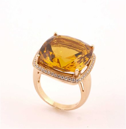 ANELLO IN ORO ROSSO 14KT Con quarzo citrino taglio briolet per carati 20,70...