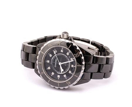 OROLOGIO CHANEL J12 Cassa in ceramica, quadrante con diamanti taglio...