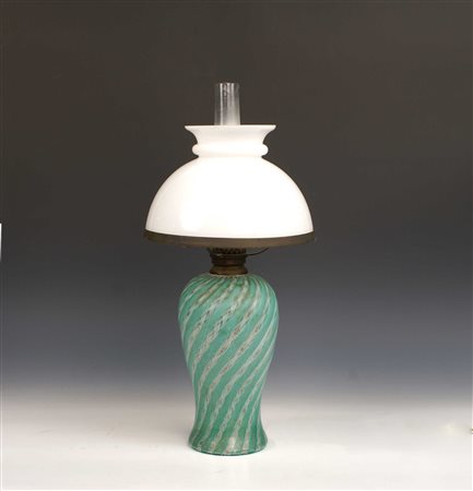 LAMPADA IN VETRO VERDE E TRASPARENTE Murano anni 50/60 Con paralume in...