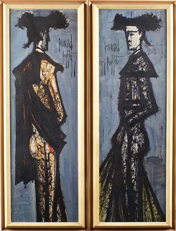 DA BERNARD BUFFET "Toreri", coppia di stampe entro cornici Dim. 80x26 cm.