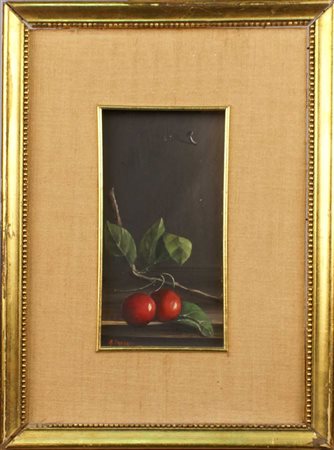 ALFANO DARDARI 1924 "Ciliegie", olio su faesite, firmato in basso a sinistra,...