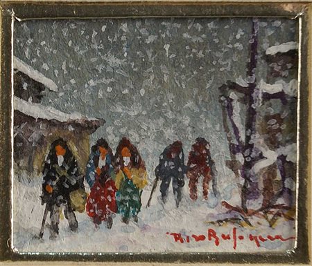 PIERO BUSONERA Italia 1915-1972 "Fiocca la neve" miniatura su carta, anno...