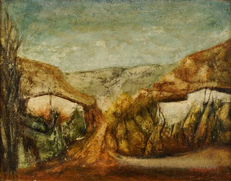 NINO GAGLIARDI Avezzano 1918-1994 "Paesaggio", anno 1960, olio su tela,...