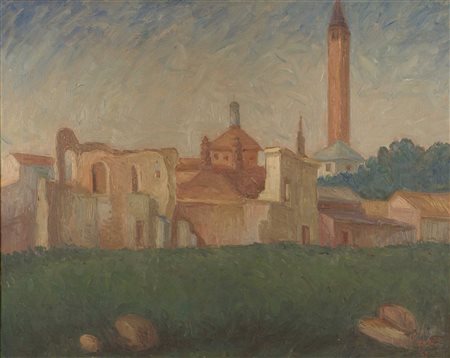 SALVATORE BLASCO Italia XX Sec. "Il campanile di San Eustorgio da via...