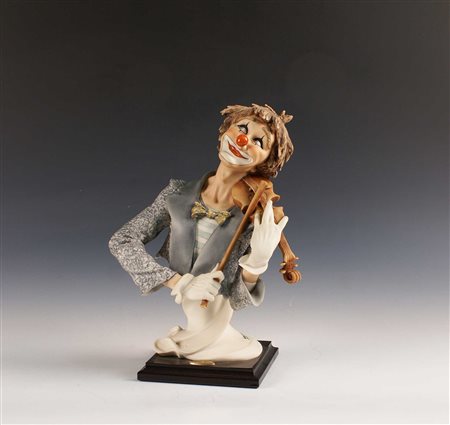 GRUPPO IN CERAMICA Capodimonte Raffigurante un busto di clown con violino H....