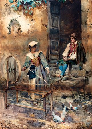 Domenico Pennacchini (Roma 1860-1917)  - Ozio e lavoro, 1882