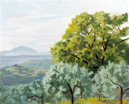 Enrico Ortolani (Roma 1883 - 1971) - Veduta della Campagna Romana con il Monte Soratte in lontananza