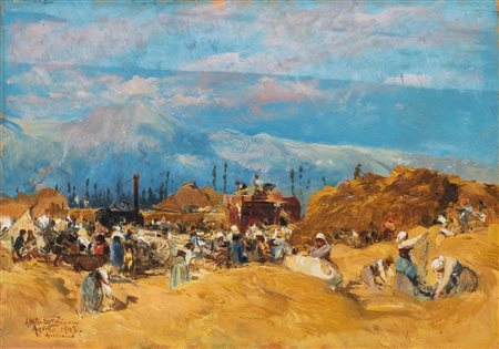 Attilio Stefanori (Roma 1860-1911)  - Avezzano, la mietitura, 1903