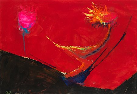 CESARE CALVI (1940) - Fiori nel rosso