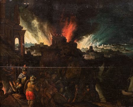 Scuola fiamminga, fine secolo XVI - inizi secolo XVII - L'incendio di Troia