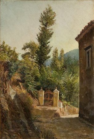 Giuseppe Laezza Villa Sorrentino olio su tavola, cm. 38x26 Firma in basso a dx