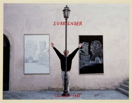 Sarenco Surrender, 1995 foto a colori e scrittura, cm. 30x40 Firma in basso...