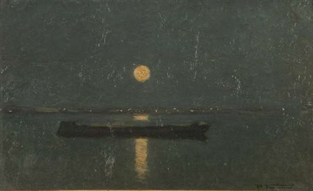 Pietro Fragiacomo Notturno olio su cartone rigido, cm. 19x31 Firma in basso a dx