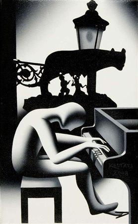 Mark Kostabi Romanic Cromatic, 2008 olio su tela, cm. 50x30 Firma in basso a...