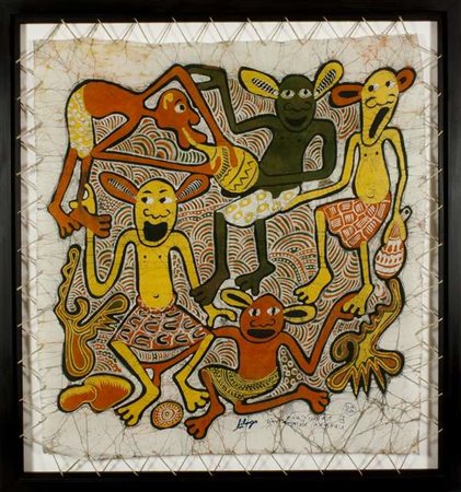 George Lilanga Enakiu sana nataka kunywa maji, 1980 batik, cm. 106x102 Firma...