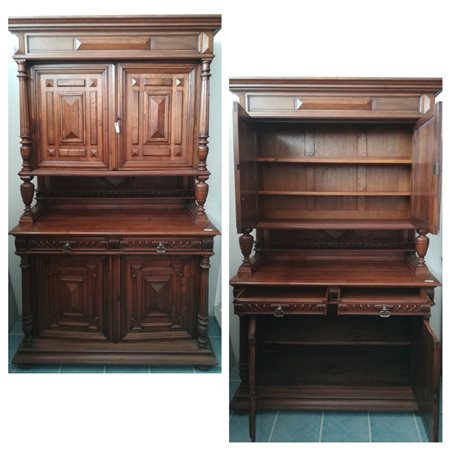 ELEGANTE CREDENZA A DUE CORPI IN NOCE