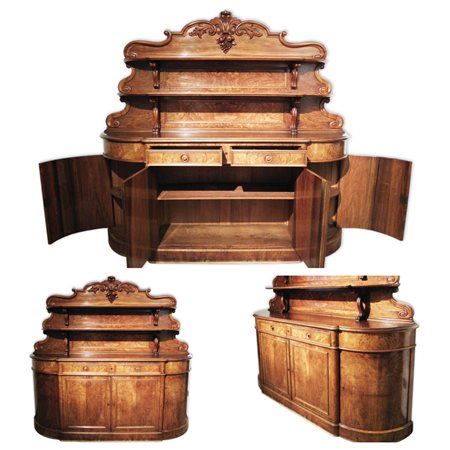 CREDENZA SCANTONATA IN RADICA DI NOCE