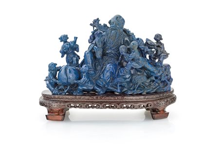 Grande gruppo scultoreo allegorico in lapislazuli afgano