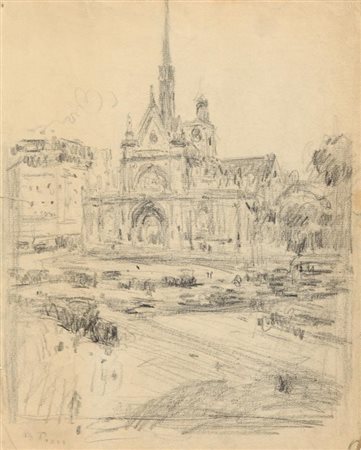 FILIPPO DE PISIS (1896-1956) Paesaggio con chiesa metà anni '30 matita su...