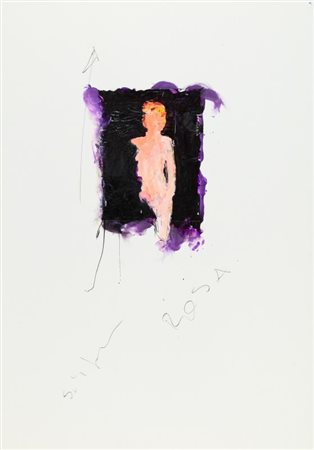 MARIO SCHIFANO (1934-1998) Rosa 1980 circa smalto e collage su carta cm...