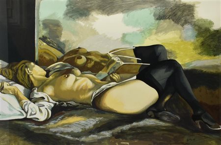 Renato Guttuso NUDO SDRAIATO CON CALZE NERE (MARTA MARZOTTO) serigrafia su...