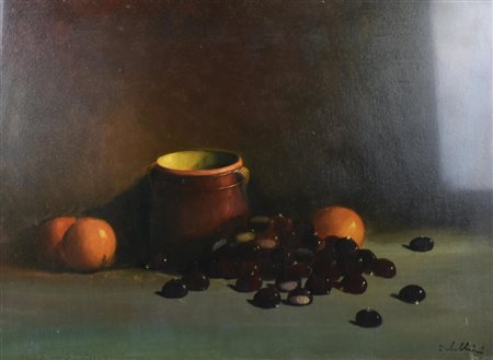 Giacomo Tabellini NATURA MORTA, CASTAGNE olio su tela, cm 50x70 firma sul...