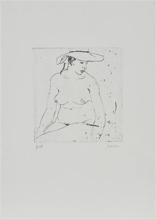 Renzo Biasion NUDO CON CAPPELLO incisione su carta, cm 35x25 (lastra cm...