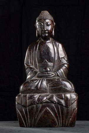 SCULTURA DI BUDDHA IN LEGNO<br>Cina, dinastia Qing