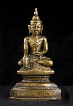 SCULTURA DI BUDDHA IN LEGA DI RAME<br>Birmania, XIX secolo