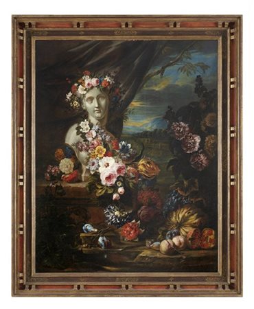 Seguace di Abraham Brueghel, inizio del secolo XVIII

Natura morta con scultura