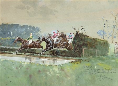 John Beer "At the water for the Prince of Wales's Steepchase" 1905, tecnica mist