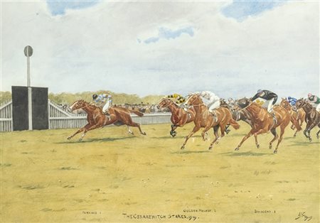 Isaac Cullin "The Cesarewitch Stakes 1919" acquerello (cm 25x36) Firmato, datato