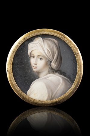 Giuseppe Fresca "Beatrice Cenci da Guido Reni" miniatura tonda su avorio (d. cm