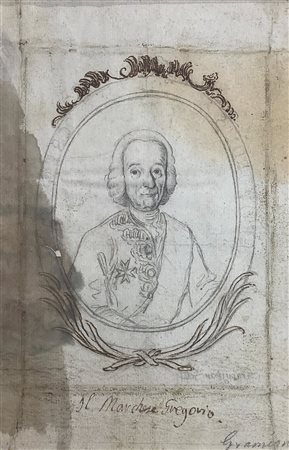 Disegno di Gramignani raffigurante il Marchese Gregorio. Disegno su carta a...