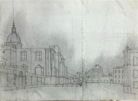 Disegno su carta raffigurante Piazza Dante (Catania, Sicilia), XIX secolo....