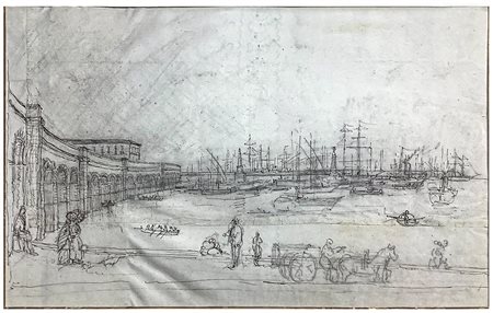 Disegno su carta raffigurante il Porto di Catania con gli archi per la...