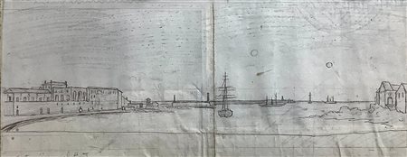 Disegno su carta raffigurante il Porto di Catania con veduta della Dogana...