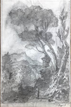 Disegno di autore anonimo raffigurante paesaggio del fiume Alcantara, XIX...