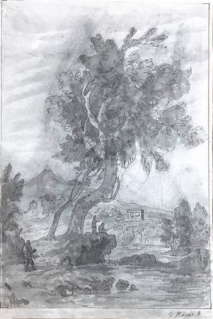 Disegno di autore anonimo raffigurante paesaggio del fiume Alcantara, XIX...