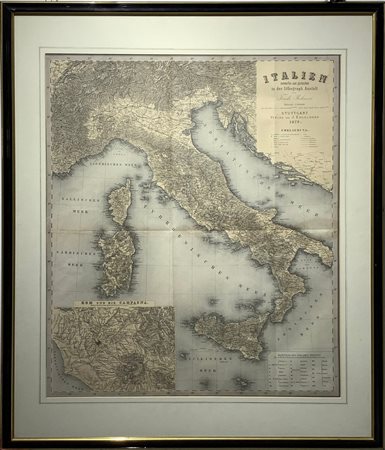 Italia- Carta geografica, 1879, grande formato, legenda 23 Prov. Italiane di...