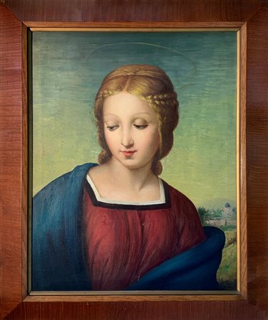 Dipinto ad olio su tela raffigurante Madonna, tratto dalla Madonna del...