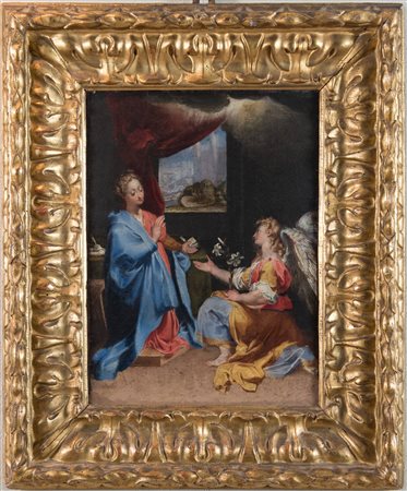 Federico Barocci (Urbino 1535 - 1612), attr. "Annunciazione". Olio su tela....