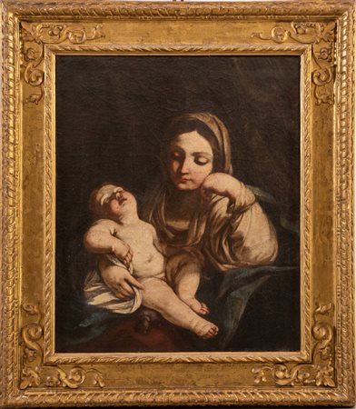 Maestro Bolognese del XVII secolo "Madonna con bambino". Olio su tela. Cm...