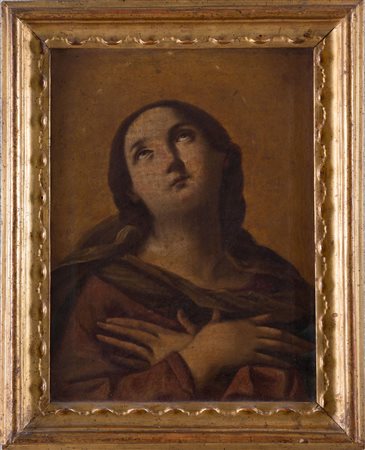 Maestro bolognese del XVII secolo "Madonna". Olio su tela. Cm 40x30,5.