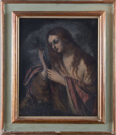 Maestro del XVII secolo "Maddalena penitente". Olio su tela. Cm 63x50,5.