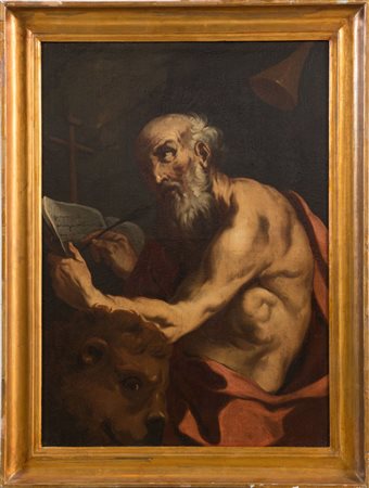 Maestro lombardo del XVIII secolo "San girolamo". Olio su tela. Cm 97x70,5.