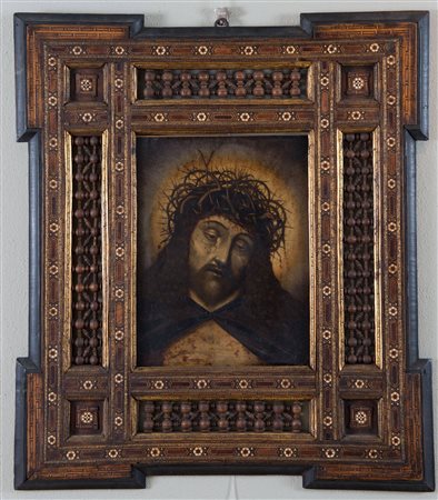 Maestro del XVII secolo "Ecce homo". Olio su rame. Cm 38x30. Con cornice: cm...