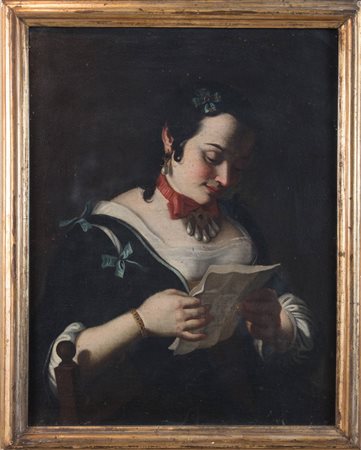 Felice Boscaratti (1721-1806) "Donna che legge lettera". Olio su tela. Cm...