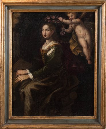 Maestro del XVII secolo "Santa Cecilia". Olio su tela. Cm 82,5x66.